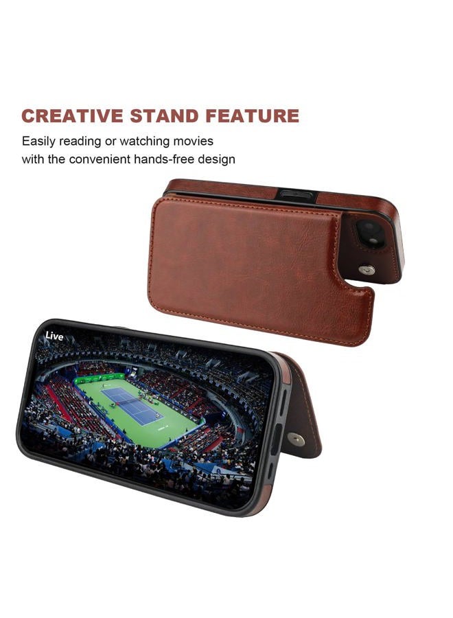 OT ONETOP ONETOP Compatible with iPhone 16e Wallet Case with Card Holder, PU Leather Kickstand Card Slots Case, Double Magnetic Clasp and Durable Shockproof Cover 6.1 Inch (Brown) - Image 5