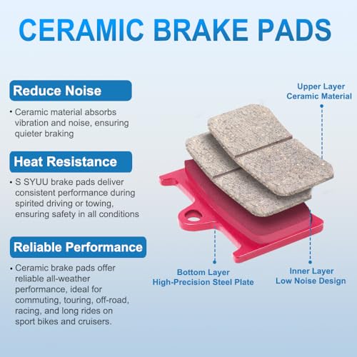 S SYUU Ceramic Front Rear Brake Pads Set Compatible with Kawasaki ZZR 1400 Ninja ZX14 ZX1400 Concours 14 ZG1400 GTR 1400 ABS 2008 2009 2010 2011 2012 2013-2016 ZX14R 2013 2014 2015 2016 FA417F FA254R - Image 2