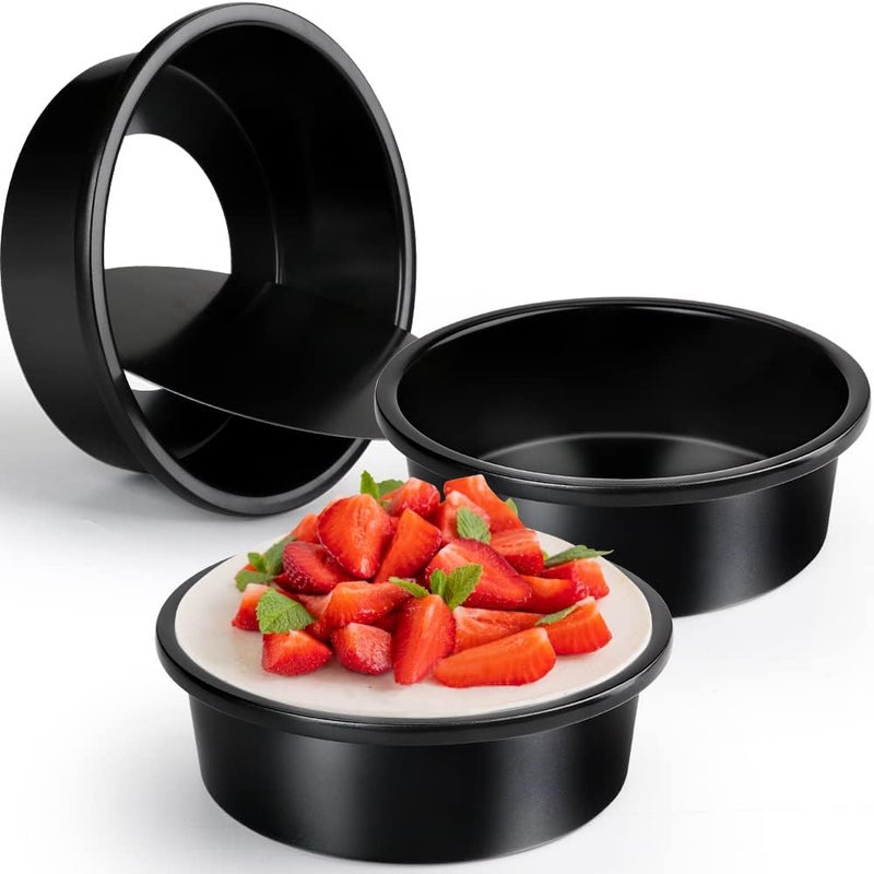 Cyimi 6 Inch Round Cake Pan Set of 3, Nonstick Coating Baking Round Cake Pans with Remvable Bottom for Birthday Layered Cakes,Party, Circle Cake Tins With Wider Grips for Oven Air Fryer, Black - Image 1