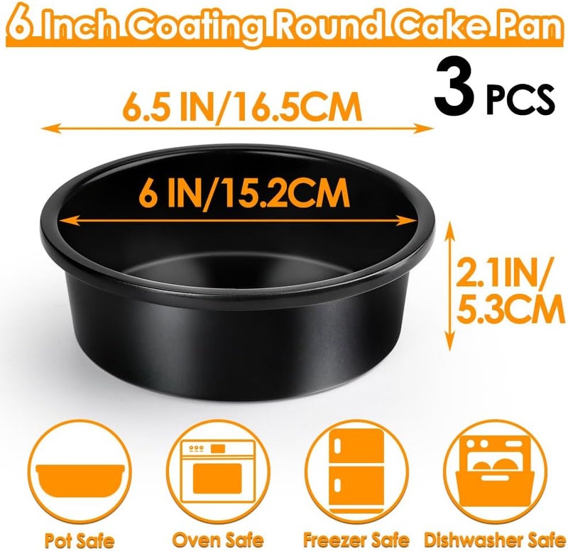 Cyimi 6 Inch Round Cake Pan Set of 3, Nonstick Coating Baking Round Cake Pans with Remvable Bottom for Birthday Layered Cakes,Party, Circle Cake Tins With Wider Grips for Oven Air Fryer, Black - Image 2