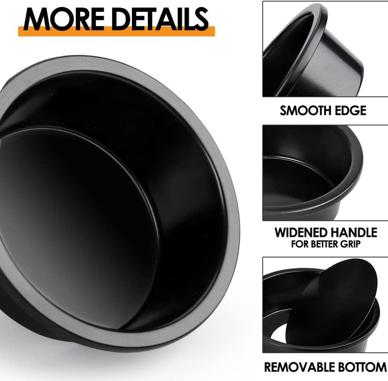 Cyimi 6 Inch Round Cake Pan Set of 3, Nonstick Coating Baking Round Cake Pans with Remvable Bottom for Birthday Layered Cakes,Party, Circle Cake Tins With Wider Grips for Oven Air Fryer, Black - Image 5