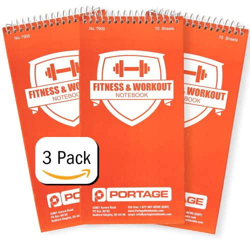 Portage Fitness & Workout Notebook - Fitness Journal, Workout Log, Exercise & Weight Training Notebook Planner, Fitness Tracker Log for Bodybuilding – 4 x 8 Inches, 140 Pages, 70 Sheets (Pack of 3) - Image 1