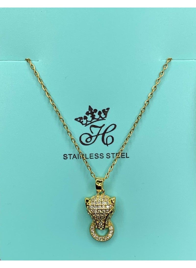 Influence Germany Panther Head Pendant Necklace – Gold-Tone Stainless Steel - Image 1