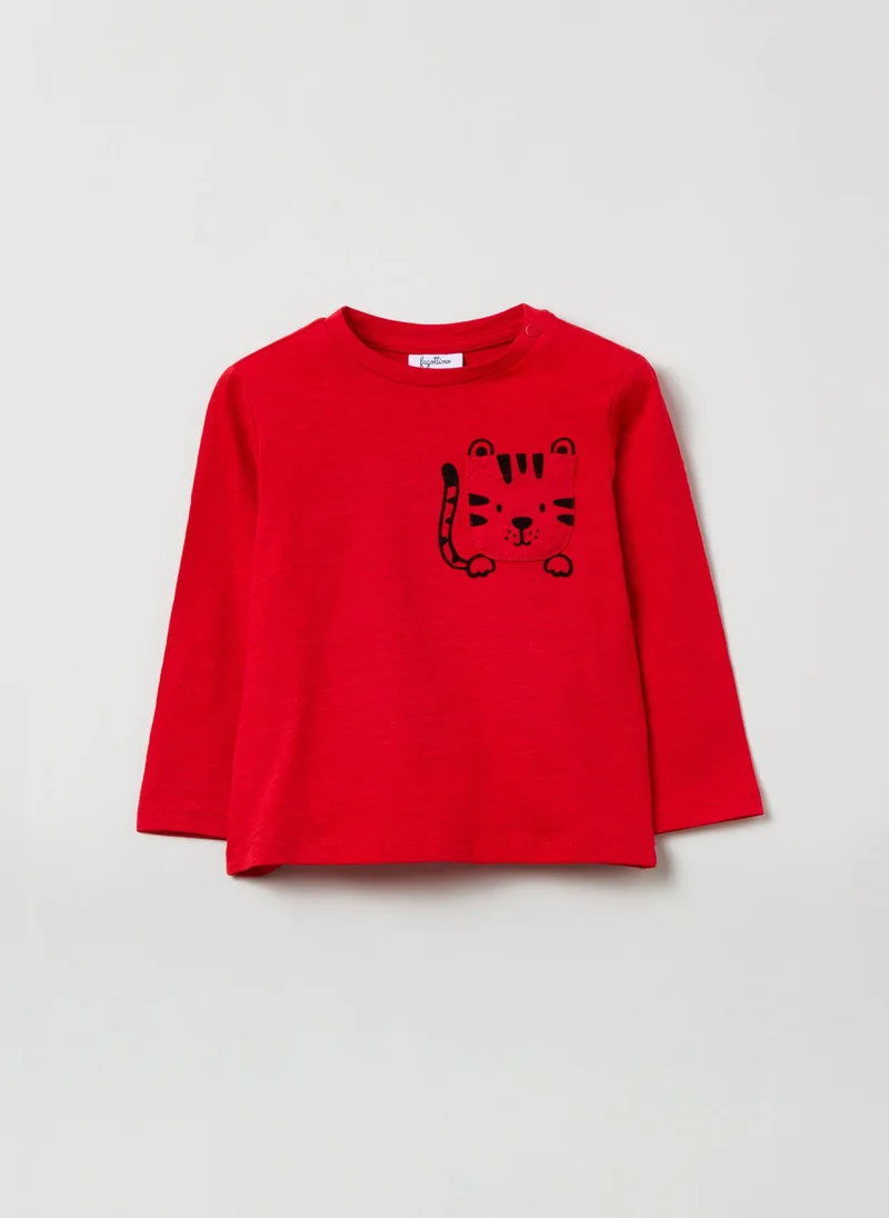 او في اس Long-Sleeved T-Shirt With Pocket And Print
