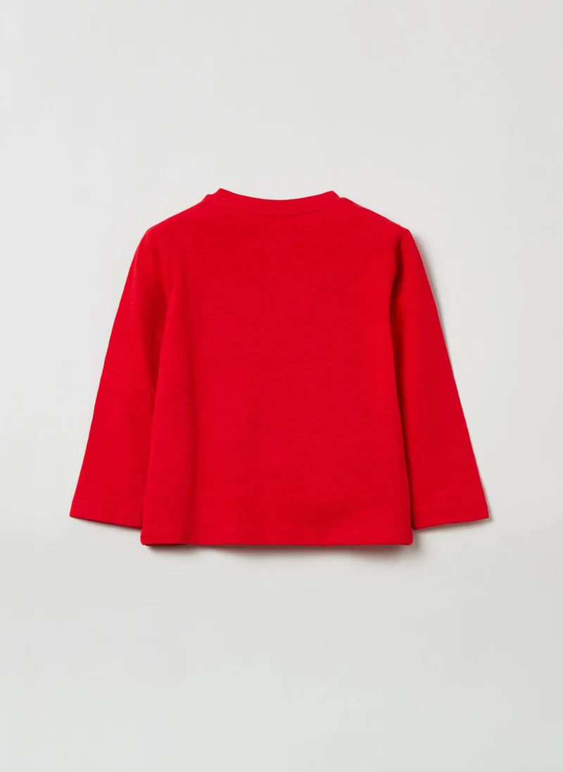 او في اس Long-Sleeved T-Shirt With Pocket And Print