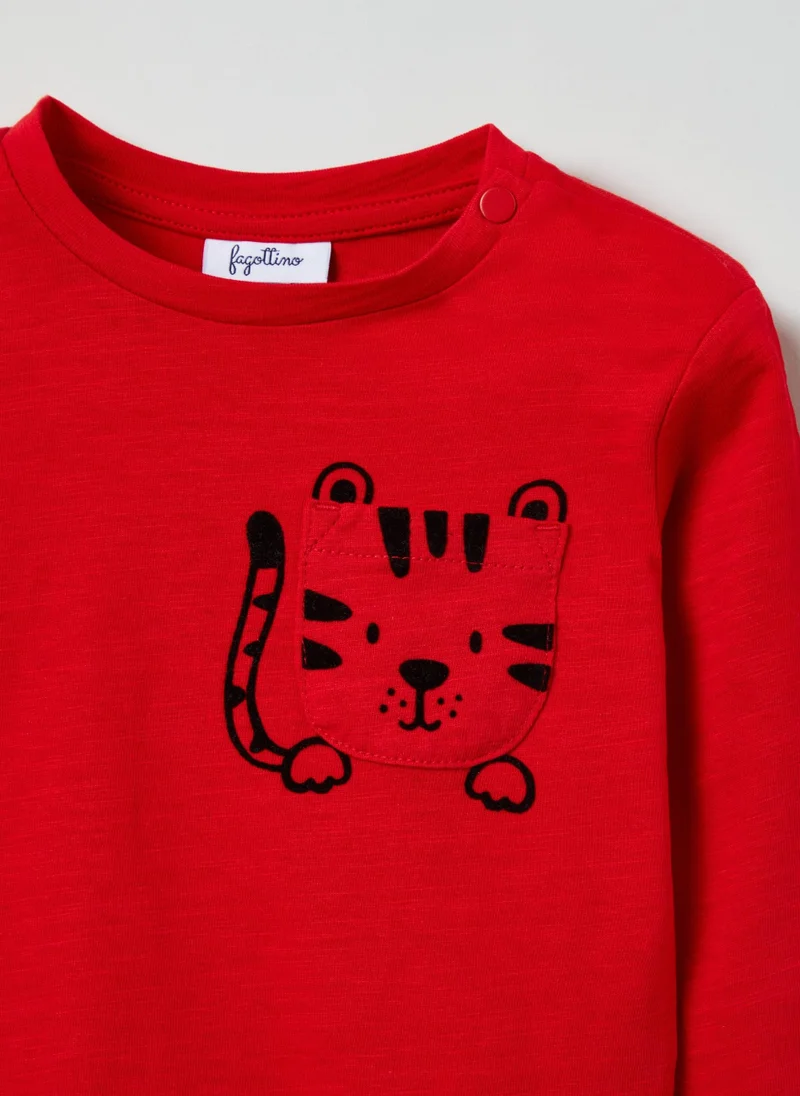 Ovs Long-Sleeve T-Shirt With Pocket And Print
