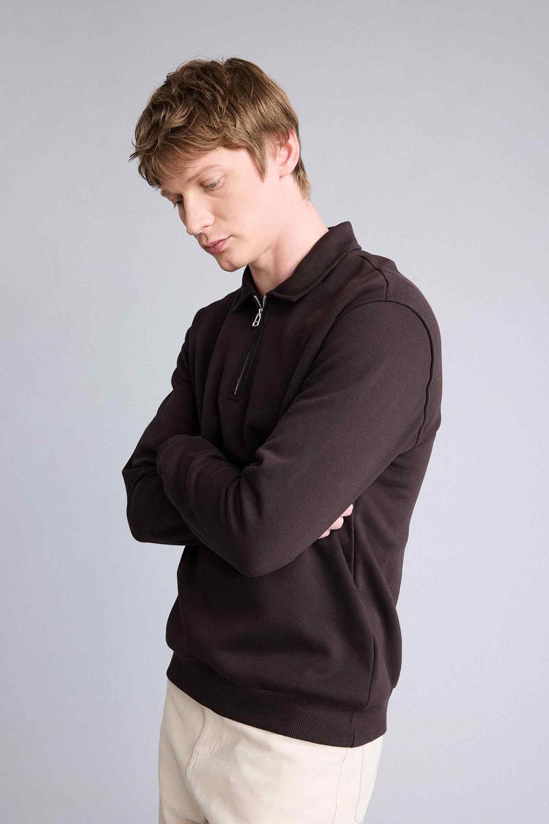 DeFacto Brown Man Thick Fabric Sweatshirt Casual - Image 3