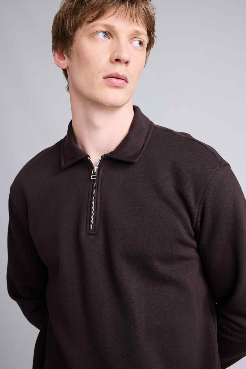 DeFacto Brown Man Thick Fabric Sweatshirt Casual - Image 4