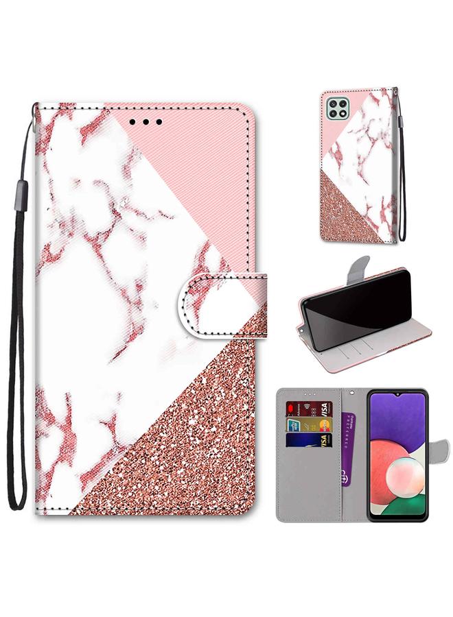 اس-توب جراب لهاتف Samsung Galaxy A22 5G، جراب جلدي من البولي يوريثان قابل للطي أفقيًا برسومات متقاطعة ملونة مع حامل وفتحات للبطاقات ومحفظة وحبل تعليق - Image 1