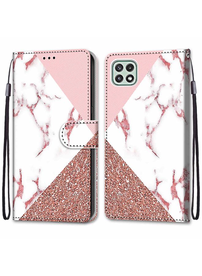 اس-توب جراب لهاتف Samsung Galaxy A22 5G، جراب جلدي من البولي يوريثان قابل للطي أفقيًا برسومات متقاطعة ملونة مع حامل وفتحات للبطاقات ومحفظة وحبل تعليق - Image 2