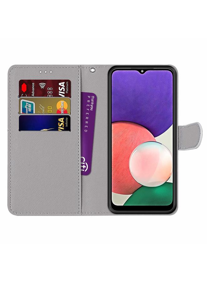 اس-توب جراب لهاتف Samsung Galaxy A22 5G، جراب جلدي من البولي يوريثان قابل للطي أفقيًا برسومات متقاطعة ملونة مع حامل وفتحات للبطاقات ومحفظة وحبل تعليق - Image 4