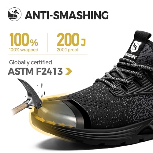 SUADEX Steel Toe Sneakers for Men Women Indestructible Work Safety Shoes Lightweight Comfortable Slip Resistant Composite Toe Black - Image 4
