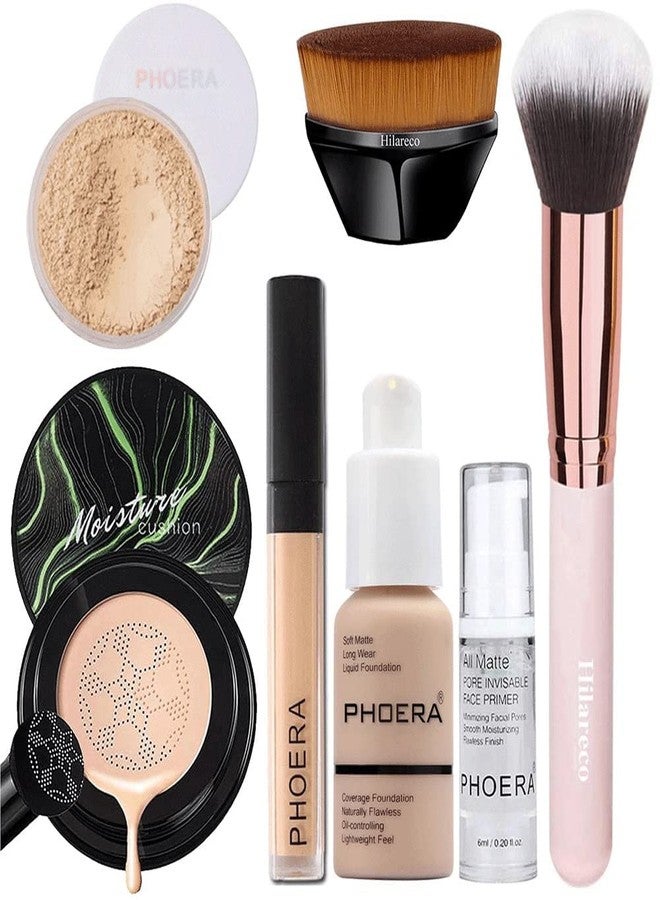 Hilareco PHOERA Mushroom Head Air Cushion CC Cream Natural Foundation, Concealer, Primer, Powder, Kabuki Makeup Brushes (101 Porcelain+01 Ivory) - Image 1