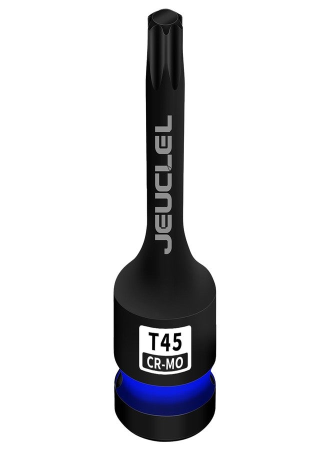 JEUCLEL مقبس لقمة توركس للصدمات من JEUCLEL T45 مقاس 1/2 بوصة، محول مقبس مفك براغي توركس من فولاذ الكروم والموليبدينوم - Image 1