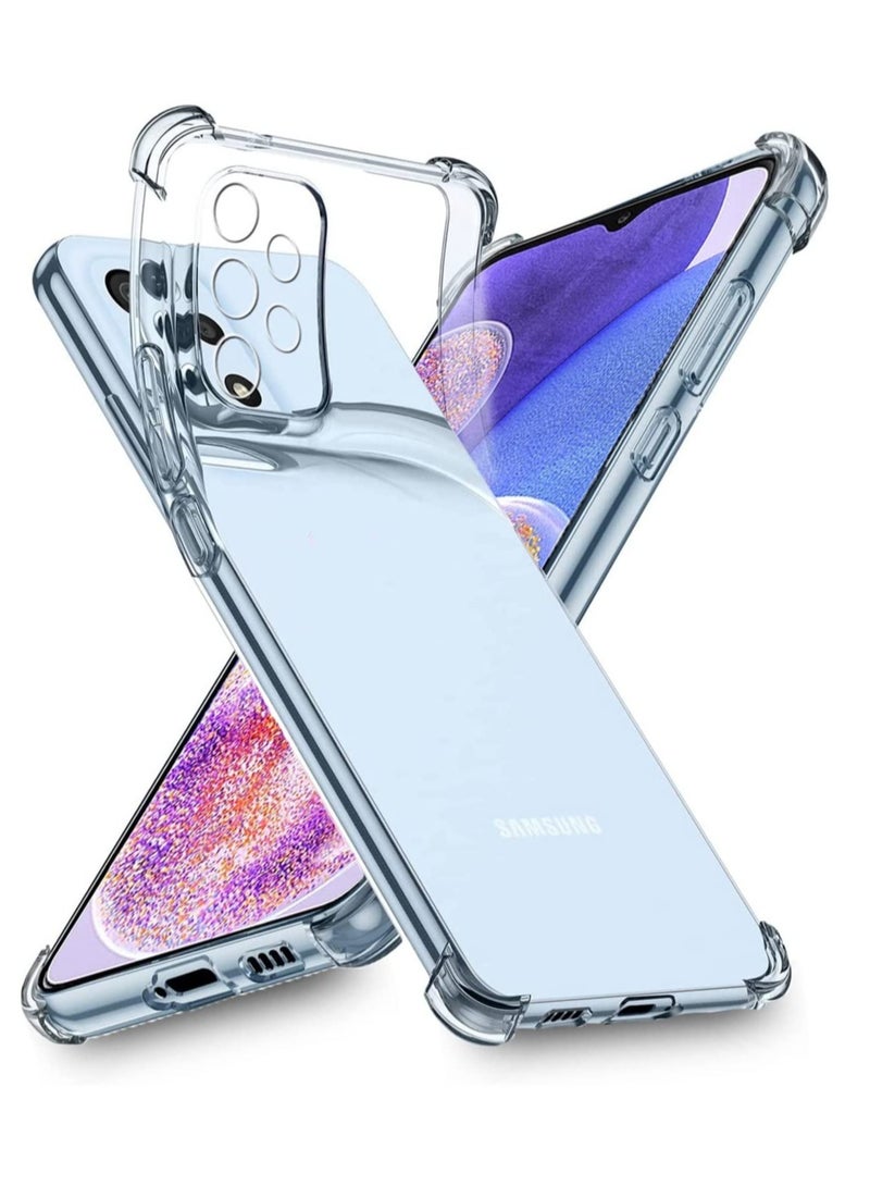Samsung Galaxy A23 (4G), Anti-Burst Anti-Scratch Anti-Drop Shockproof Slim Thin Crystal Transparent Camera Lense Holes Soft TPU with Bumper Corners Cover Case - Clear - Image 1