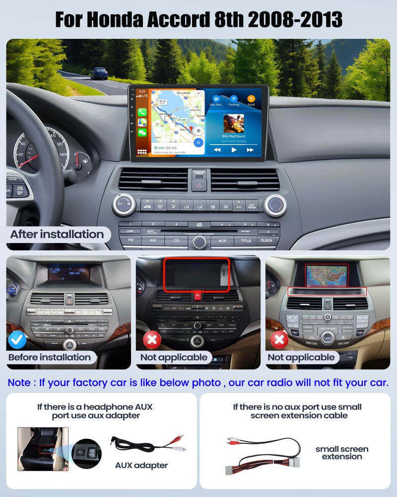 SIXWIN 8Core 6G+128G Android Car Radio Stereo for Honda Accord 2008 2009 2010 2011 2012 2013 Upgrade 10.1 Inch Touch Screen with 360° Panoramic View CarPlay Android Auto Mirror Link WiFi Backup Camera - Image 2