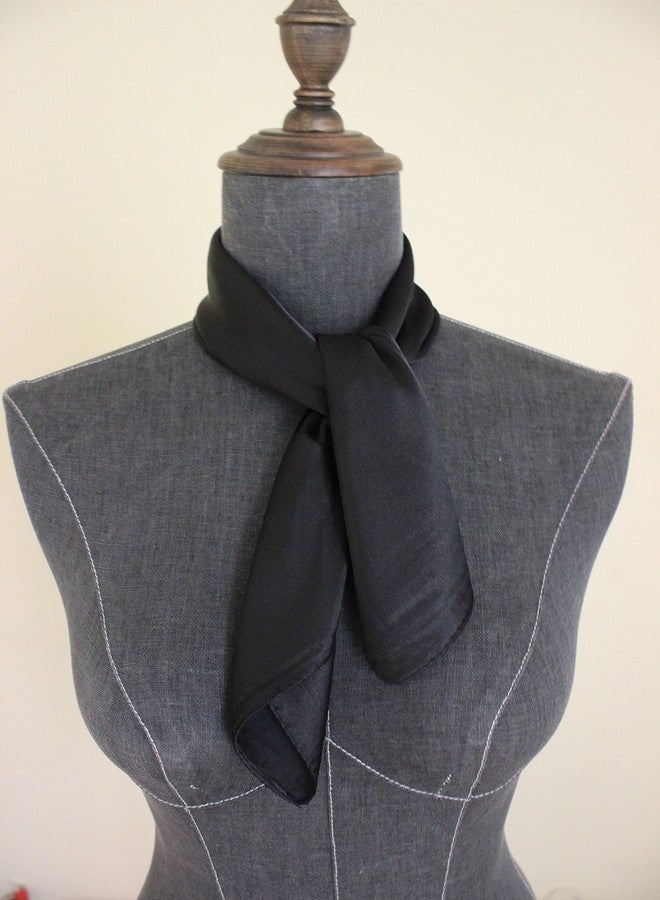 nania Silk square scarf pure color head scarf blend neckerchief (Black) - Image 3