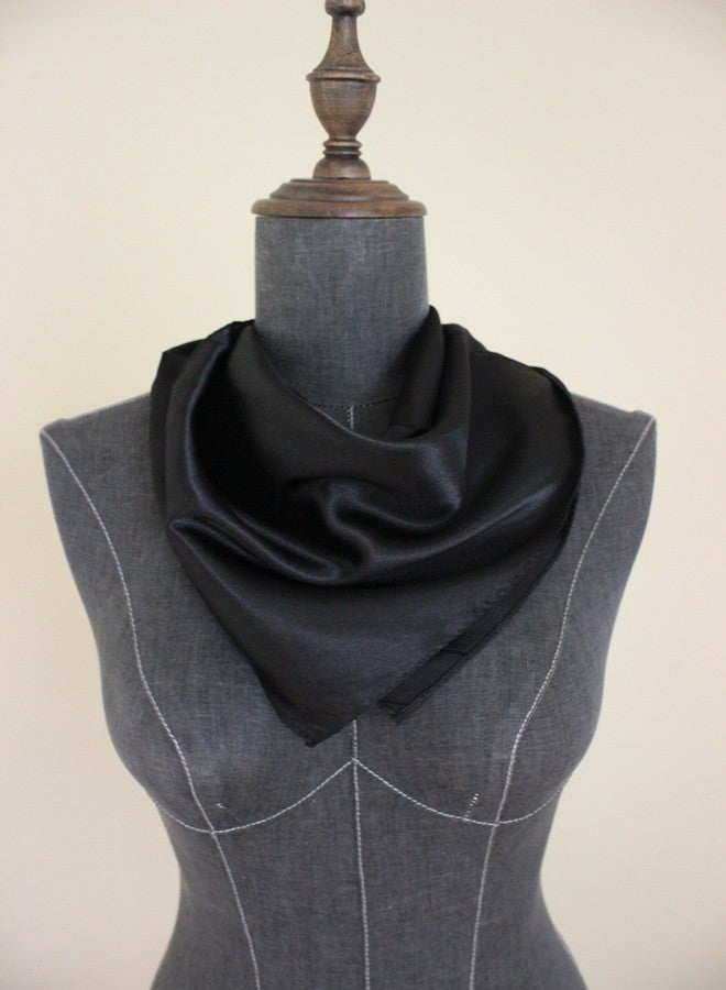 nania Silk square scarf pure color head scarf blend neckerchief (Black) - Image 5