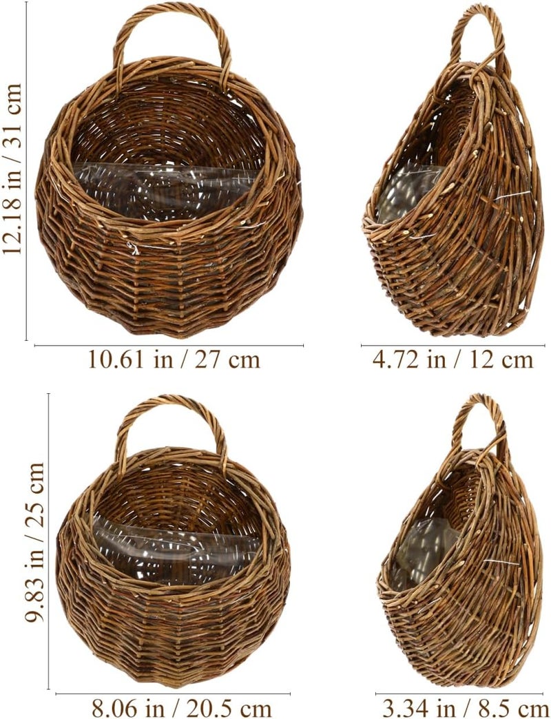 Yardwe 2Pcs Woven Wall Hanging Flower Baskets, Rattan Hanging Planters for Indoor Plants, Rustic Wall Decor Storage Containers, 12.20 X 10.62 X 4.72 Inches - Image 3