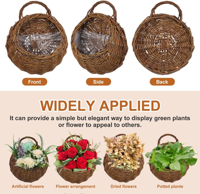 Yardwe 2Pcs Woven Wall Hanging Flower Baskets, Rattan Hanging Planters for Indoor Plants, Rustic Wall Decor Storage Containers, 12.20 X 10.62 X 4.72 Inches - Image 5
