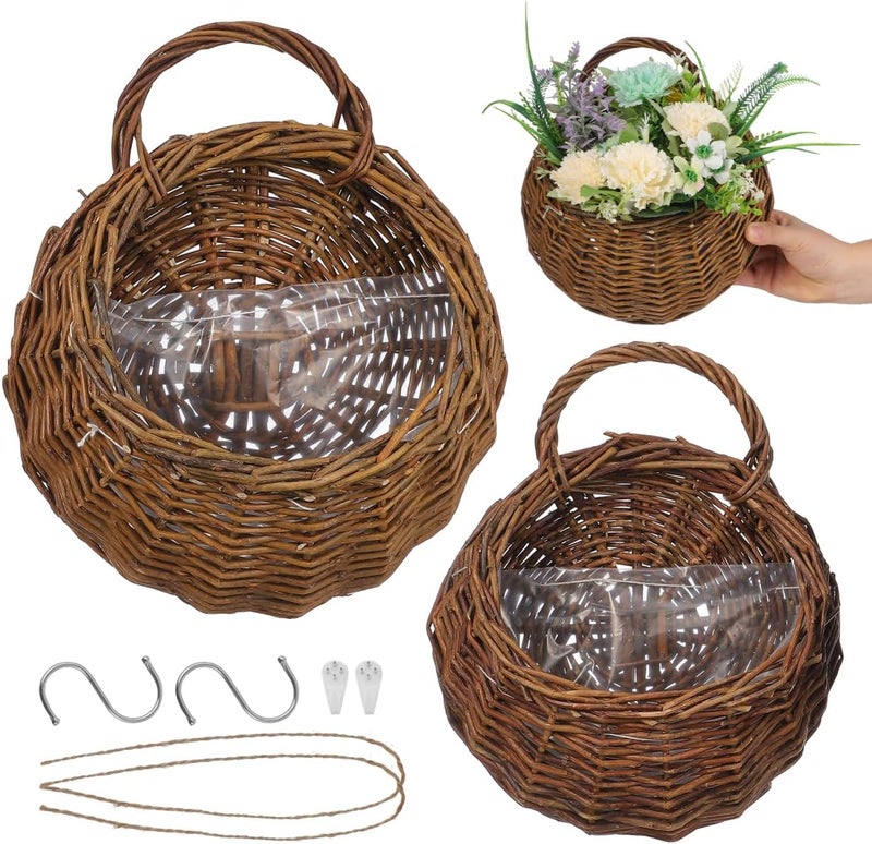 Yardwe 2Pcs Woven Wall Hanging Flower Baskets, Rattan Hanging Planters for Indoor Plants, Rustic Wall Decor Storage Containers, 12.20 X 10.62 X 4.72 Inches - Image 1