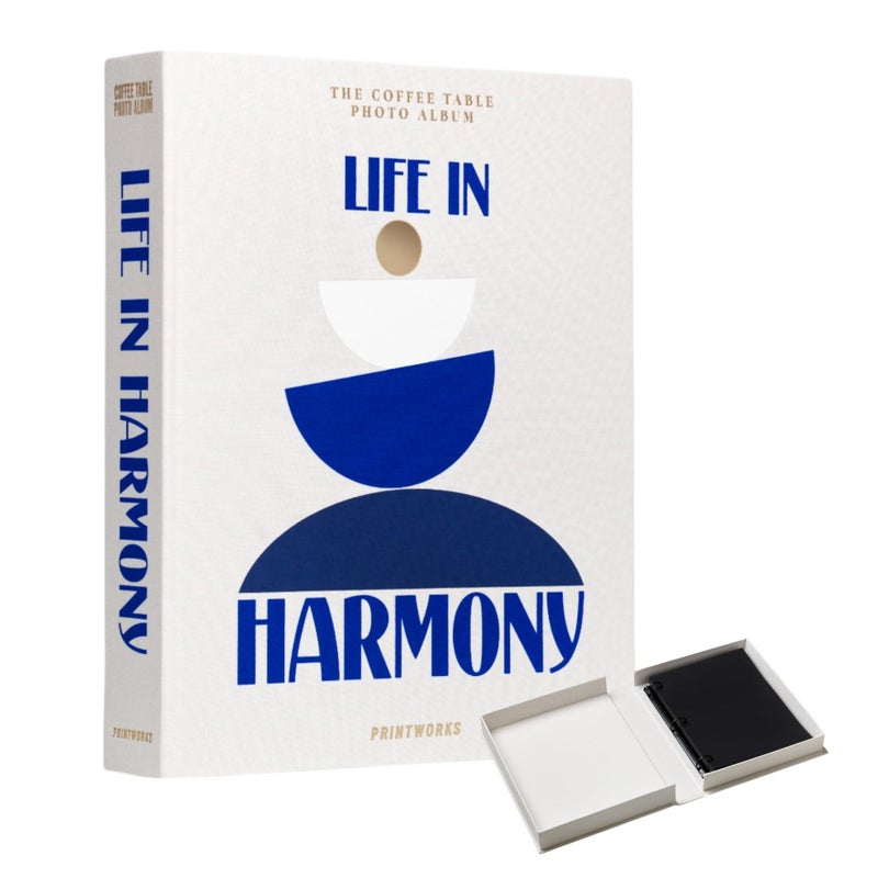 Printworks Life in Harmony â€“ Elegant Beige & Blue Coffee Table Photo Book â€“ Large Picture Album with 30 Pages, Writing Space & Expandable Design â€“ Fits 4x6 Photos - Image 1