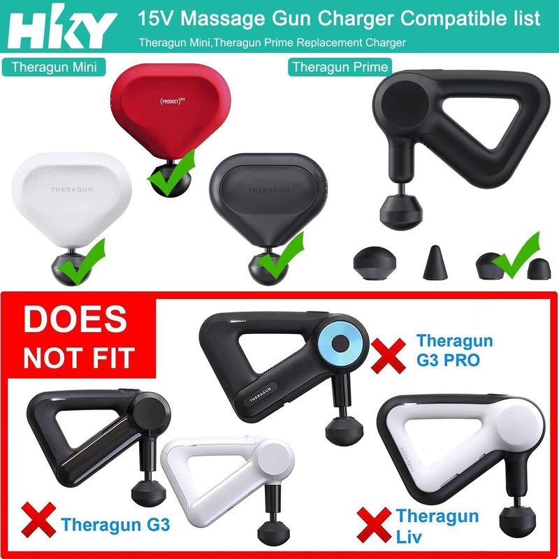 اتش كي واي شاحن بديل 15V لـ Theragun Mini، شاحن Theragun Prime، مسدس تدليك Theragun Mini G4 HXD302-1501500 شاحن بطارية Thera gun UK 15VDC محول تيار متردد كابل إمداد طاقة PSU كابل شحن - Image 3