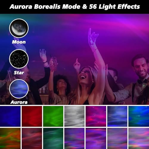 PRECHANA Flying Saucer Galaxy Projector Aurora Projector 2-In-1, Star Projector With 56 Light Effects And 5 White Noise, LED Night Light Projector For Kids Adults Home Theater - Image 2