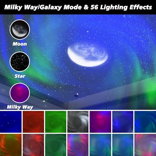 PRECHANA Flying Saucer Galaxy Projector Aurora Projector 2-In-1, Star Projector With 56 Light Effects And 5 White Noise, LED Night Light Projector For Kids Adults Home Theater - Image 3