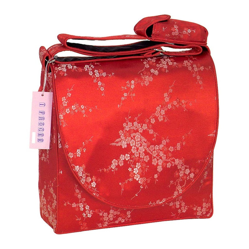 Red-Silver Cherry Blossoms Brocade Diaper Bag/Messenger Shoulder Bag