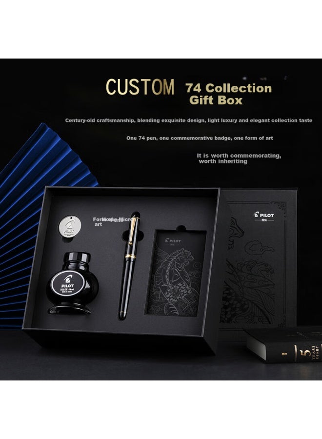 Pilot Custom 74 Fountain Pen Set For Calligraphy Writing, High-End Business Gift Box Fkkn12Srttgef Ef Nib Transparent Turquoise Green - Image 3