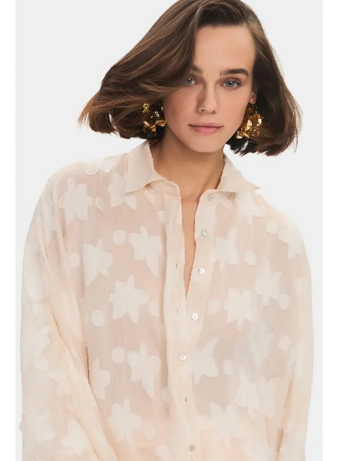 JUNE June Women Oversize/Loose Fit Viscose Blend Sleeves Tie Detail Self-Fited Shirt Beige