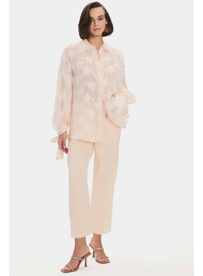 JUNE June Women Oversize/Loose Fit Viscose Blend Sleeves Tie Detail Self-Fited Shirt Beige