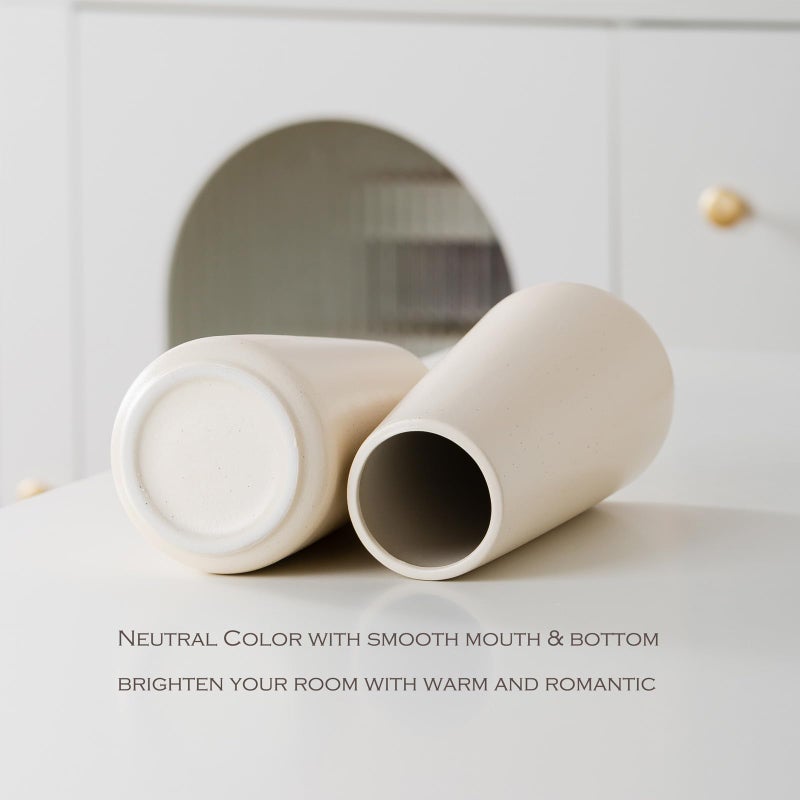 HUBUISH Beige Ceramic Vase - 8â€œ Neutral Vase Home Decor, Boho Off White vase, Cream vases for Flower, Minimalist Modern Ivory Vases for Centerpieces, Room Decor, Living Room, Bedroom - Image 4