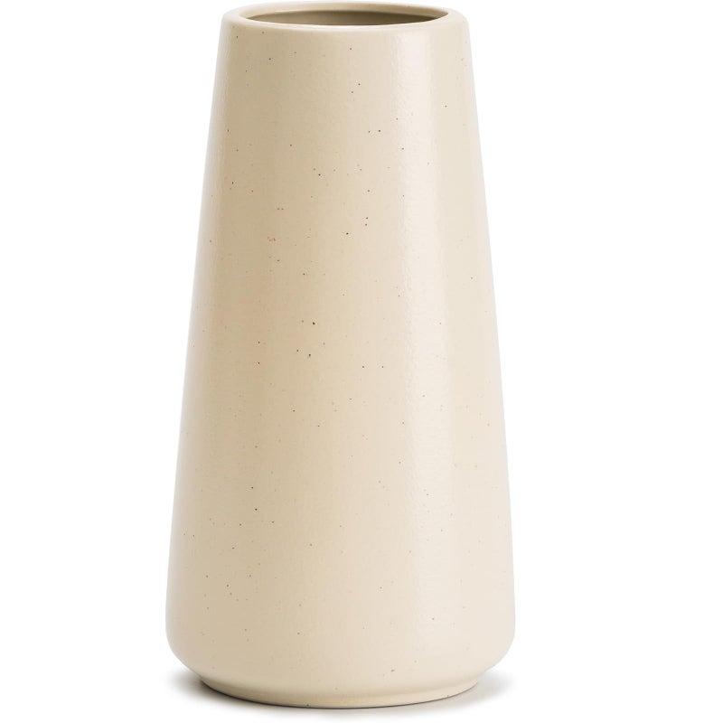 HUBUISH Beige Ceramic Vase - 8â€œ Neutral Vase Home Decor, Boho Off White vase, Cream vases for Flower, Minimalist Modern Ivory Vases for Centerpieces, Room Decor, Living Room, Bedroom - Image 1