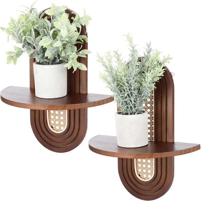 Bohemian Rattan Floating Shelves, 2 Pcs, Wood Shelf, 20 Lbs Capacity, for Bedroom Living Room, Laundry, Mid Century - Image 4