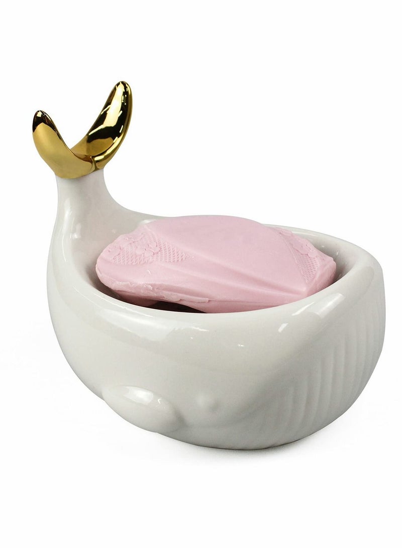 Excefore Soap Dish for Shower, Dry Stop Mushy Tray, Ceramic Holder with Stump Bathroom Ring Jewelry Engagament Wedding Birthday Gifts (Fish-White) - Image 1