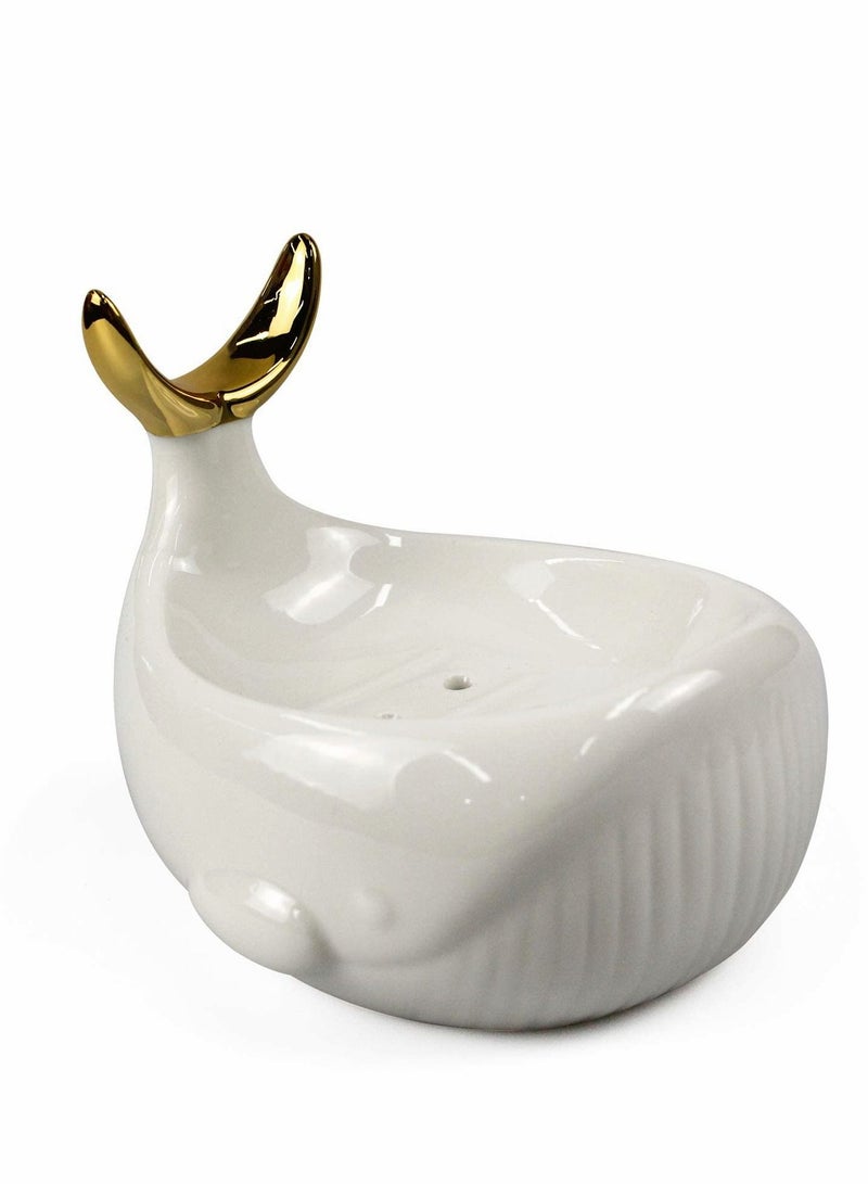 Excefore Soap Dish for Shower, Dry Stop Mushy Tray, Ceramic Holder with Stump Bathroom Ring Jewelry Engagament Wedding Birthday Gifts (Fish-White) - Image 5