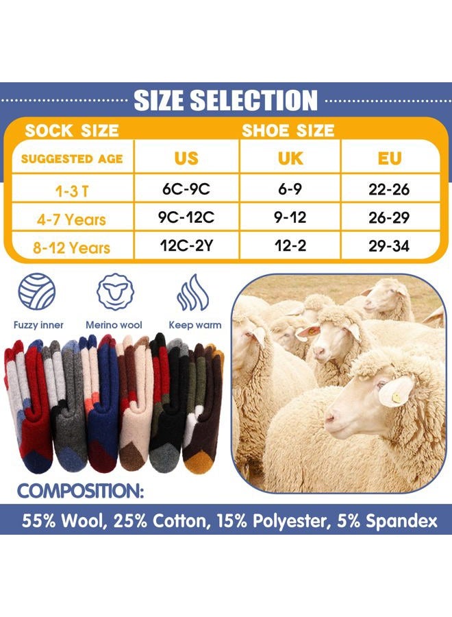 ANTSANG Wool Socks, Warm Thick Thermal Kids Crew Boot Socks for Toddlers Boys Girls, 6-Pair, Color Striped D, 1-3T - Image 5