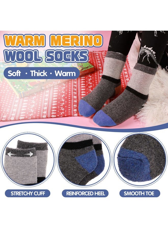 ANTSANG Wool Socks, Warm Thick Thermal Kids Crew Boot Socks for Toddlers Boys Girls, 6-Pair, Color Striped D, 1-3T - Image 3