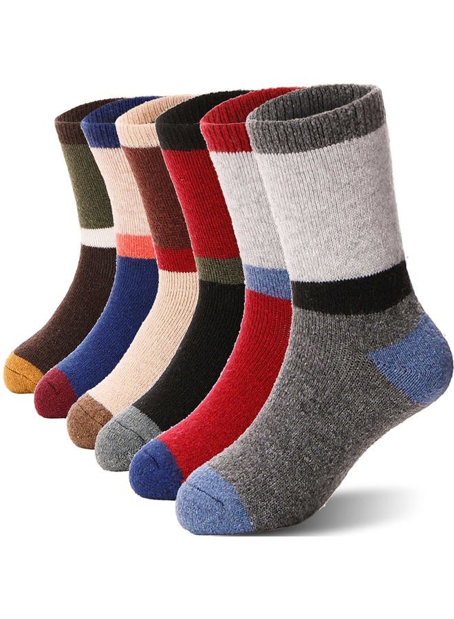 ANTSANG Wool Socks, Warm Thick Thermal Kids Crew Boot Socks for Toddlers Boys Girls, 6-Pair, Color Striped D, 1-3T - Image 1