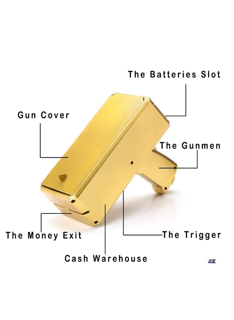 Gulf Trend Gold Money Guns Shooter – Super Money Gun Make it Rain Toy Gun, Handheld Spray Cash Gun for Game, Movies, Party Supplies (Golden) - Image 2