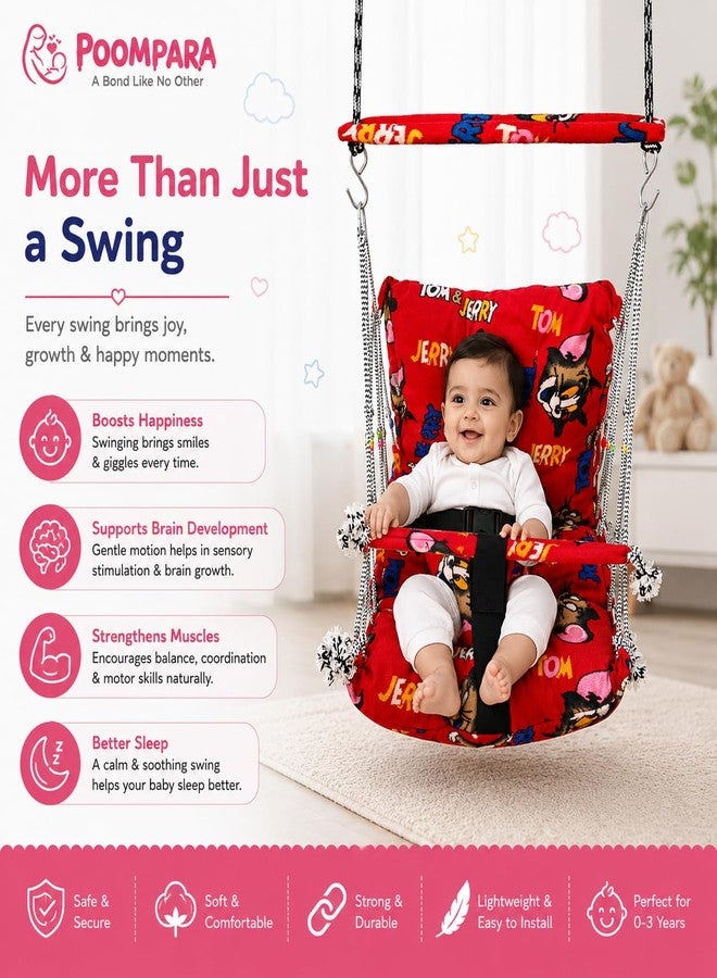 POOMPARA Foldable Baby Swing Jhula for 0-3 Years Babies & Kids | Soft Cotton Fabric Baby Dolana with Safety Belt & Free 400cm Extra Rope | Indoor Hanging Cradle Swing for Infants & Toddlers - Image 5