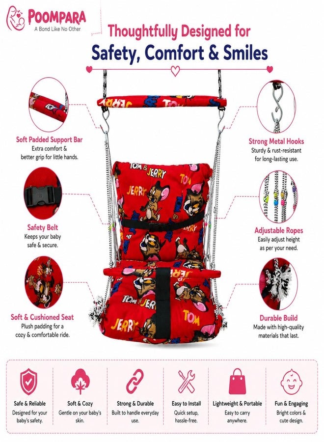 POOMPARA Foldable Baby Swing Jhula for 0-3 Years Babies & Kids | Soft Cotton Fabric Baby Dolana with Safety Belt & Free 400cm Extra Rope | Indoor Hanging Cradle Swing for Infants & Toddlers - Image 3