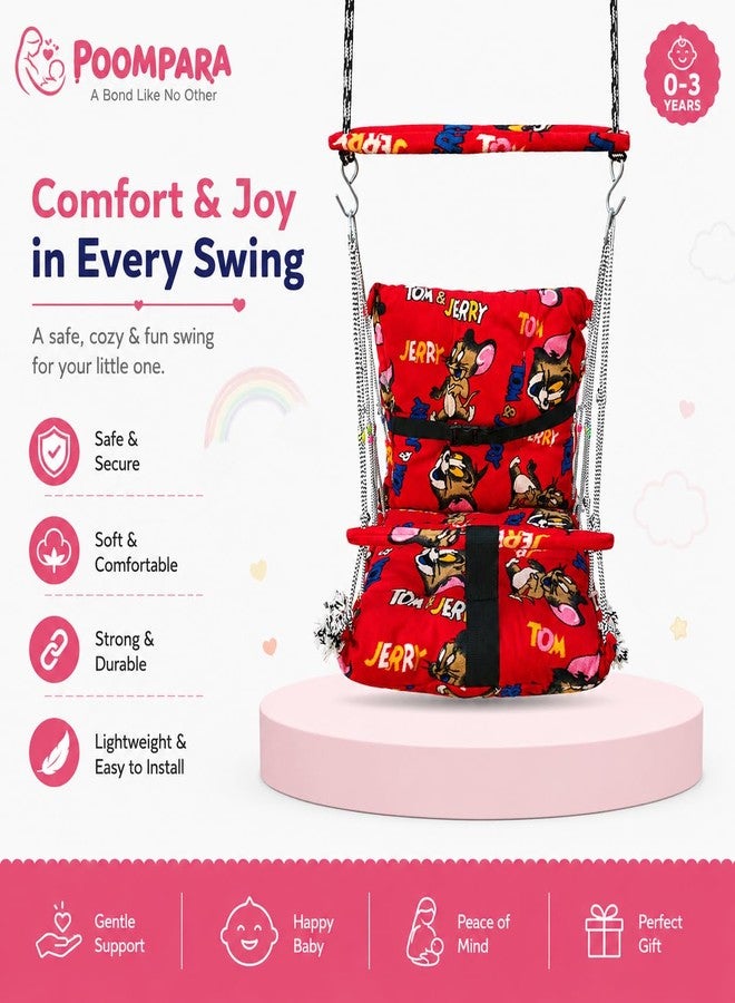 POOMPARA Foldable Baby Swing Jhula for 0-3 Years Babies & Kids | Soft Cotton Fabric Baby Dolana with Safety Belt & Free 400cm Extra Rope | Indoor Hanging Cradle Swing for Infants & Toddlers - Image 2