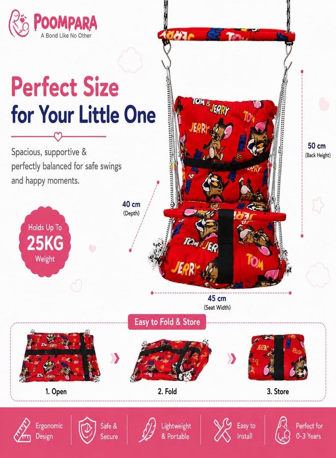 POOMPARA Foldable Baby Swing Jhula for 0-3 Years Babies & Kids | Soft Cotton Fabric Baby Dolana with Safety Belt & Free 400cm Extra Rope | Indoor Hanging Cradle Swing for Infants & Toddlers - Image 4