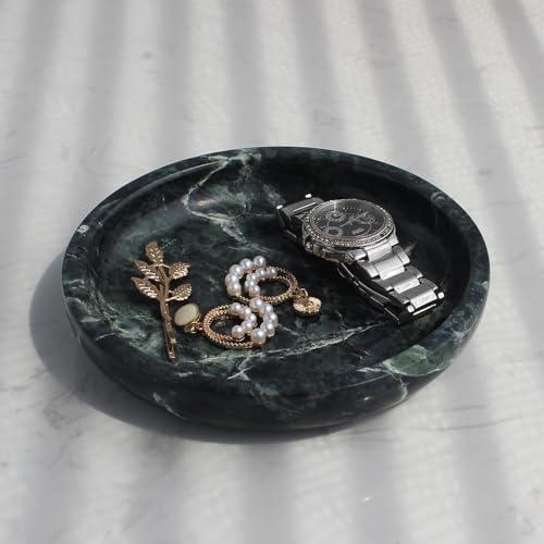 Natust Natural Marble Travertine Ring Dish Jewelry Tray 5.5" for Women, Marble Trinket Dish for Key Earring Nightstand, Mother's Day Engagement Birthday Gift - Verde Guatemala - Image 1