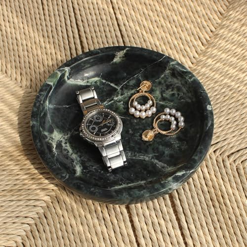 Natust Natural Marble Travertine Ring Dish Jewelry Tray 5.5" for Women, Marble Trinket Dish for Key Earring Nightstand, Mother's Day Engagement Birthday Gift - Verde Guatemala - Image 4