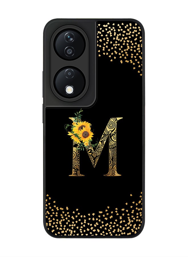 Stylizedd Rugged Black Edge Case for Honor X7b, Slim fit Case Cover - Custom Monogram Initial Letter Mandala Floral Pattern Alphabet - M ( Black ) - Image 1