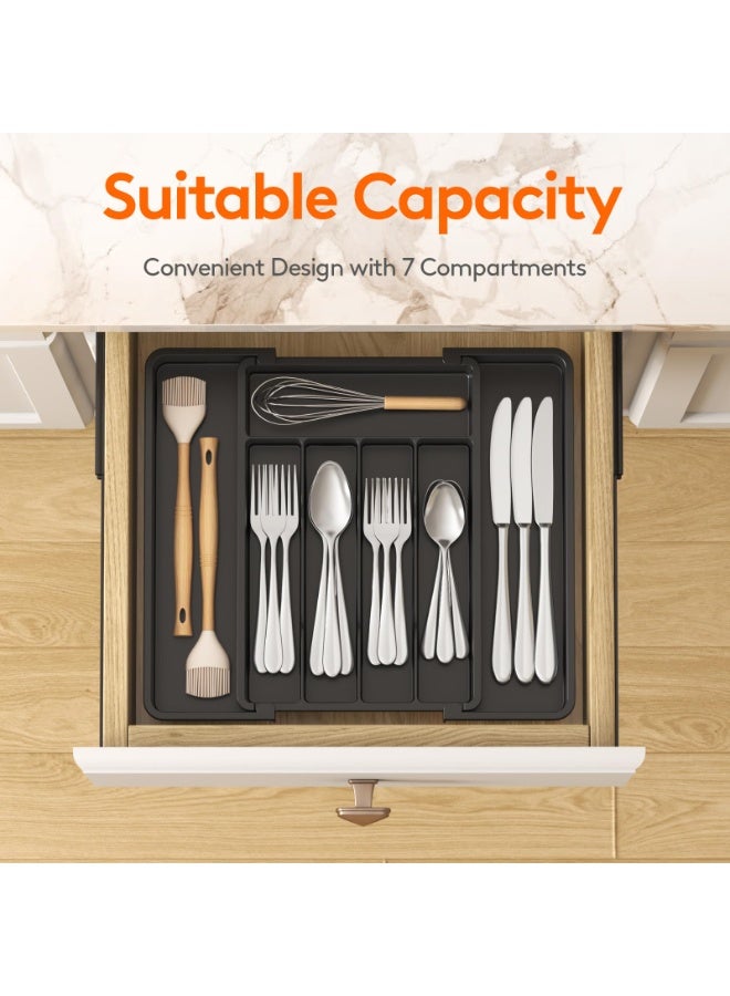 Silverware Drawer Organizer, Expandable Utensil Tray for Kitchen, BPA Free Flatware and Cutlery Holder, Adjustable Plastic Storage for Spoons, Forks, Knives, 8.5"-14.1" x 12.1", Black - Image 3